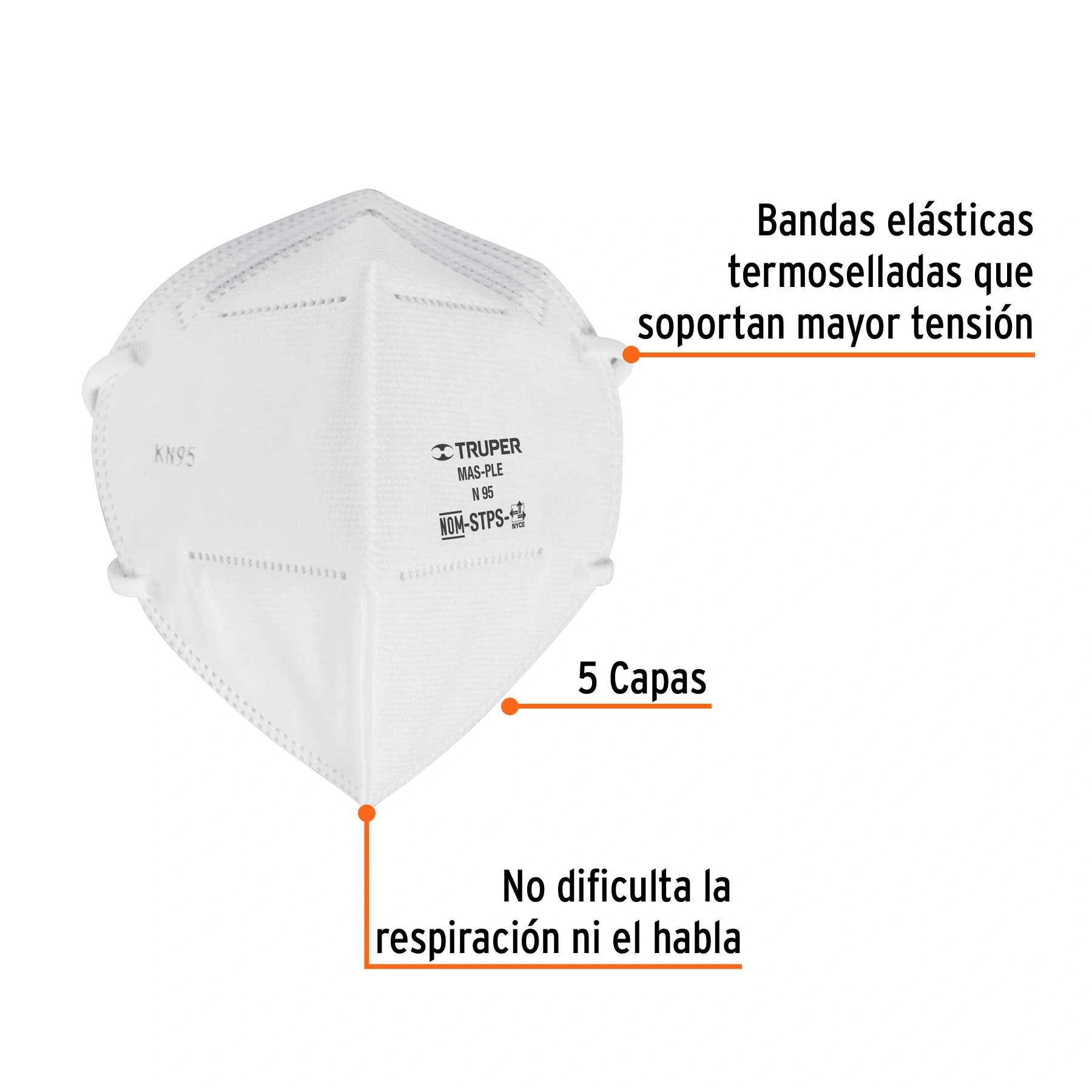 Respirador plegable N95, para polvos y partículas, TRUPER