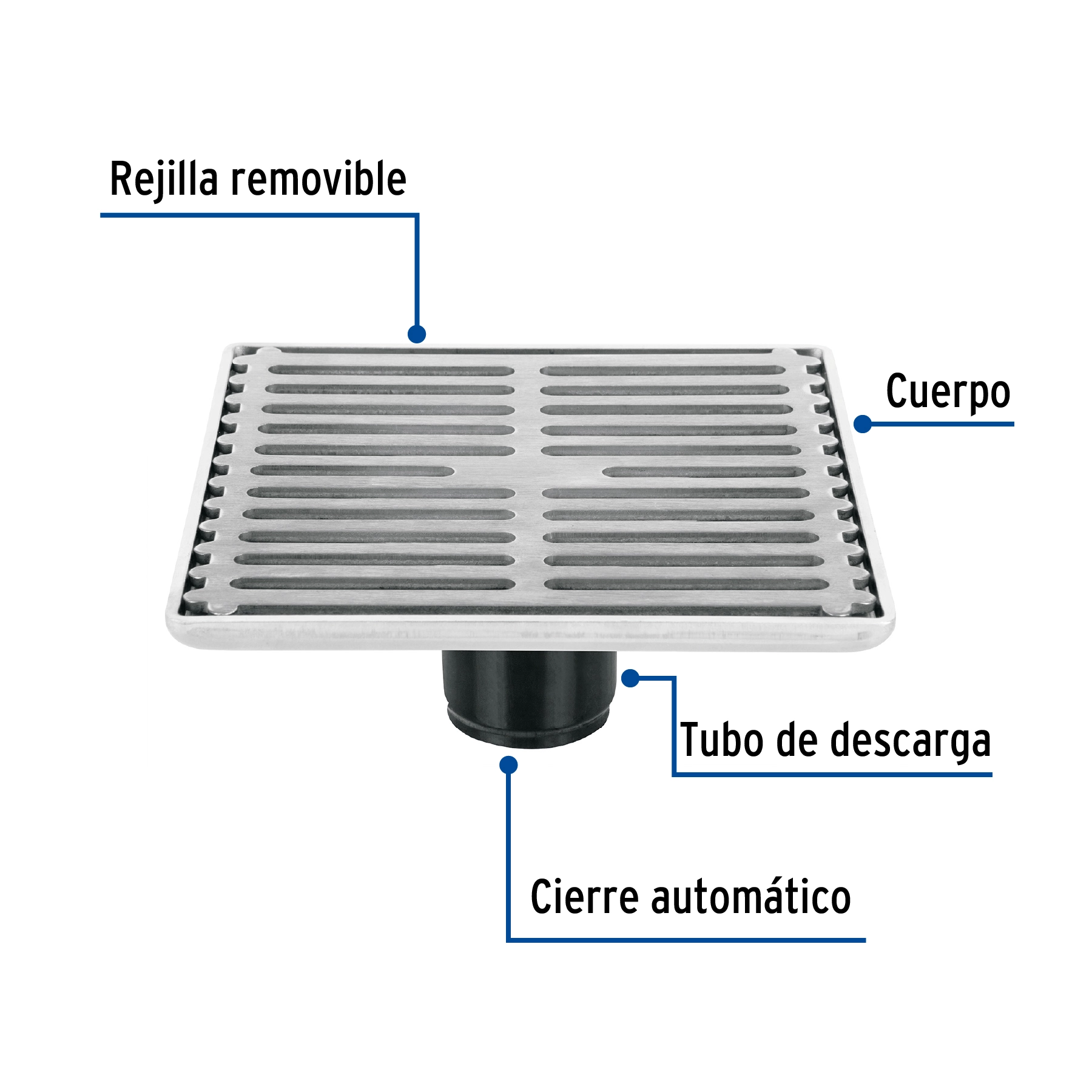 Resumidero cuadrado 6' x 6', acero inoxidable , AQUA