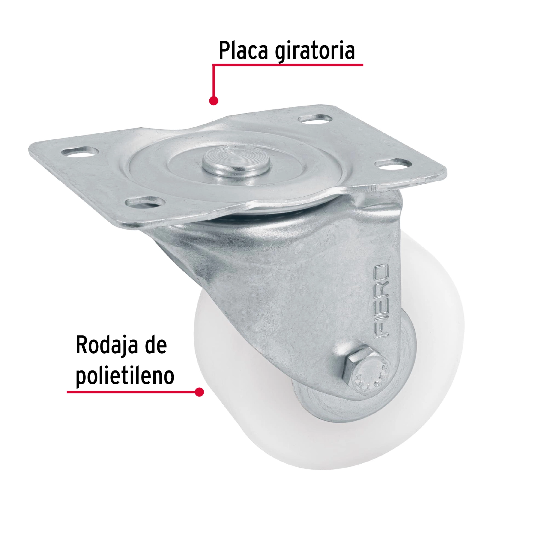 Rodaja de polietileno 3' placa giratoria, con balero, FIERO