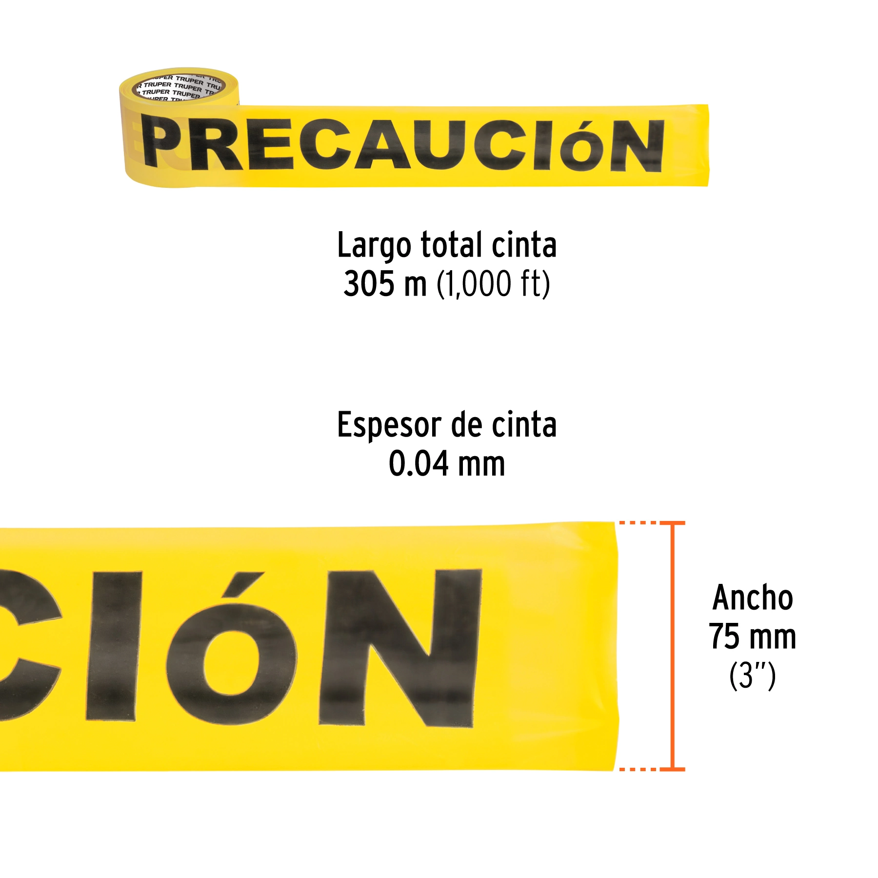 Rollo de 305 m de cinta delimitadora 'Precaución', TRUPER
