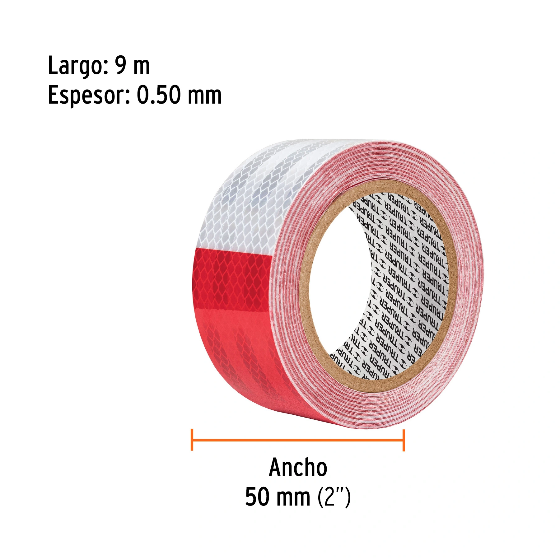 Rollo de 9 m x 2' de cinta reflejante de PVC, TRUPER