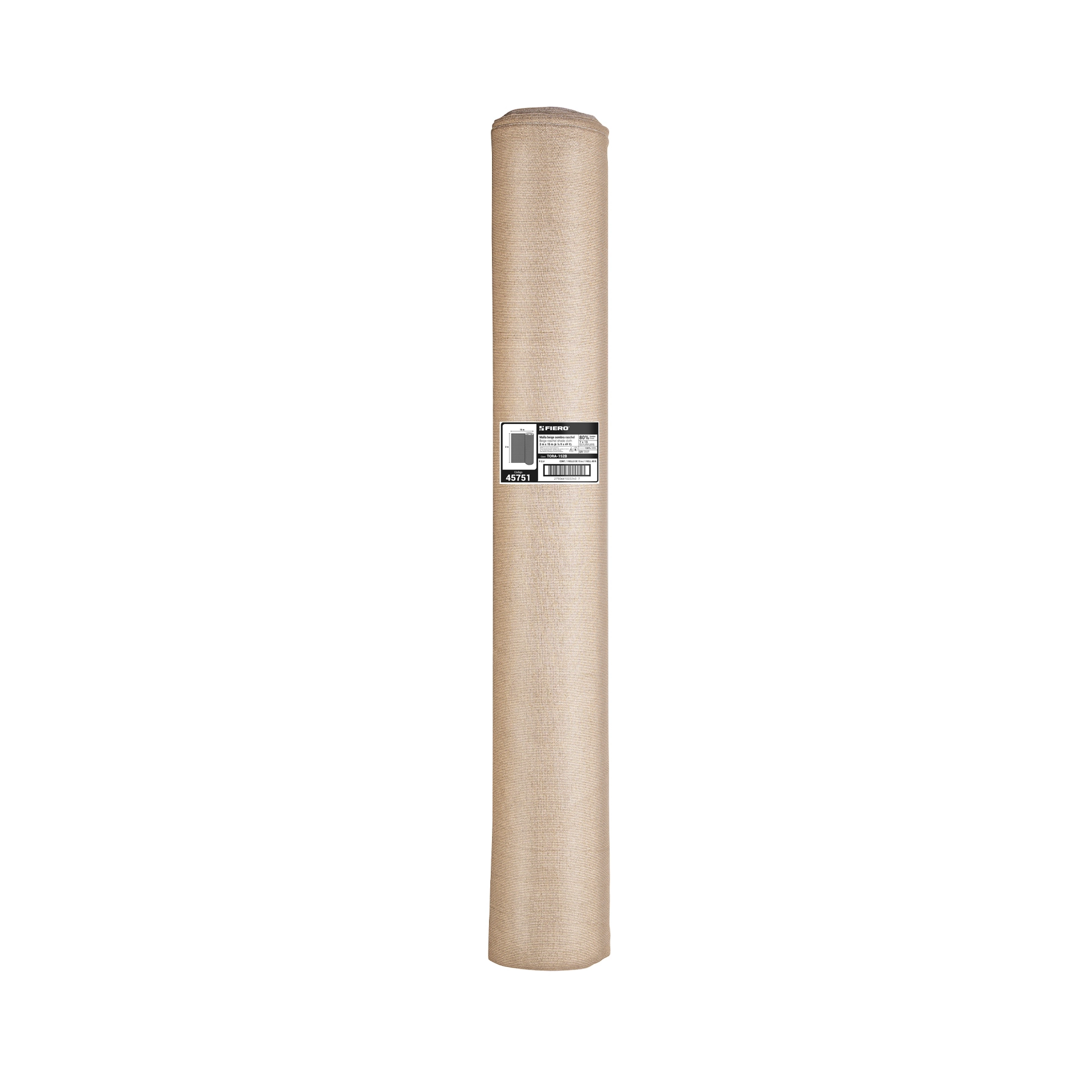 Rollo de malla sombra 80%, raschel beige, 15m x 2m, FIERO