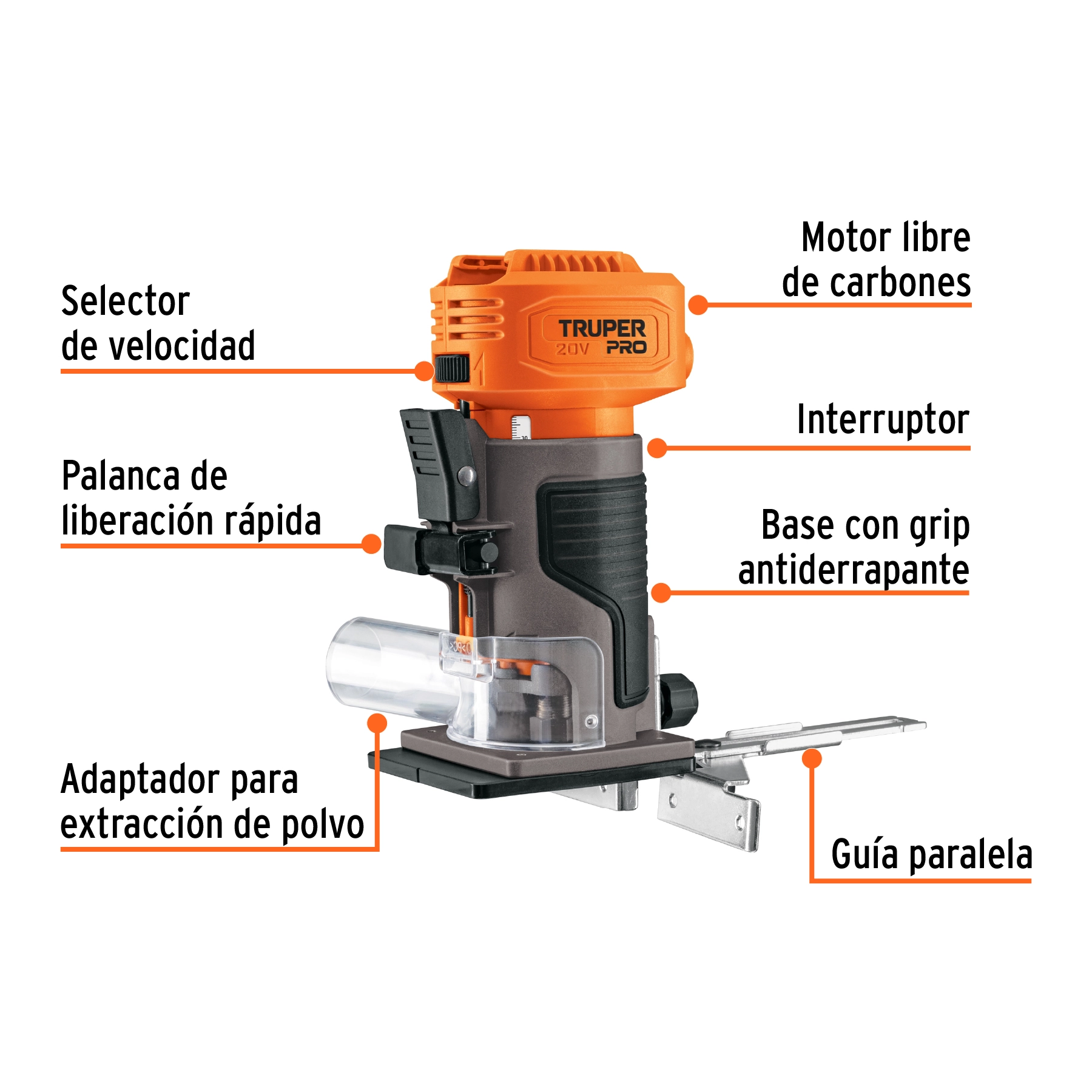 Router (Rebajadora) 1/4', sin accesorios, TRUPER PRO