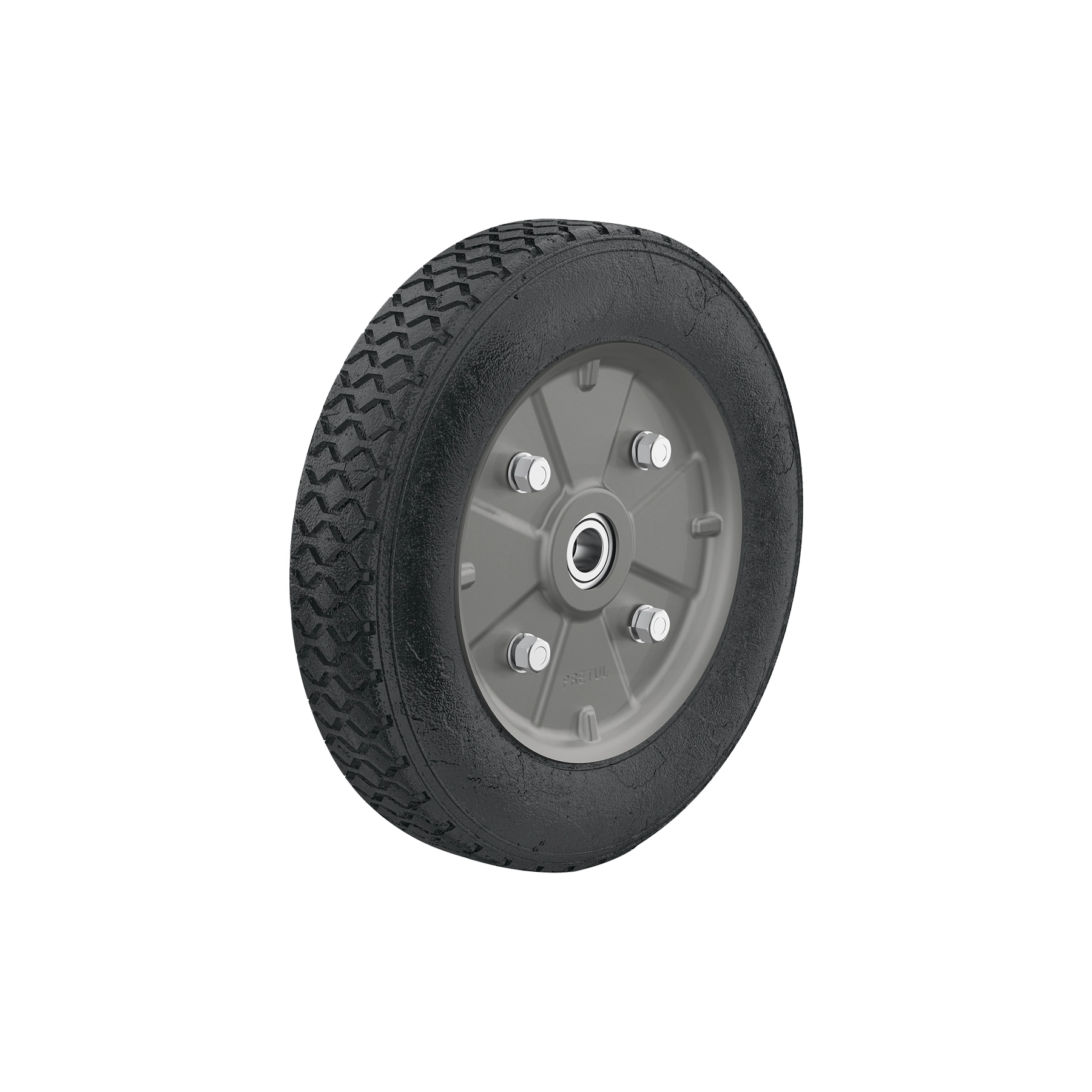 Rueda de hule sólido imponchable 10', doble balero, PRETUL