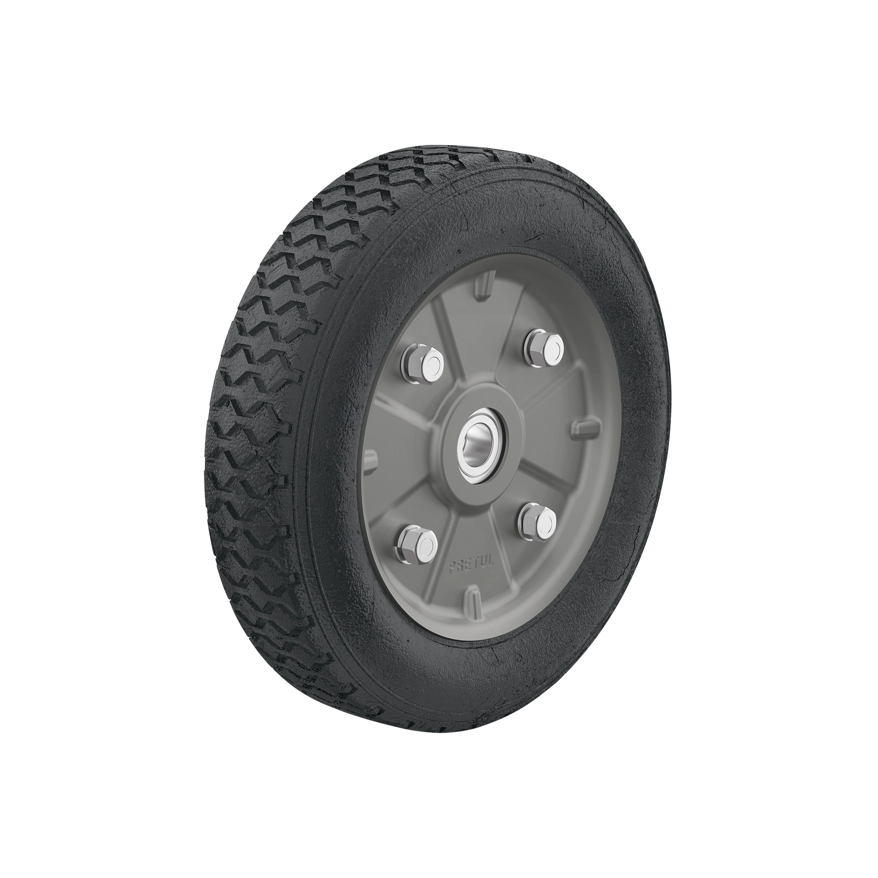 Rueda de hule sólido imponchable 9', doble balero, PRETUL