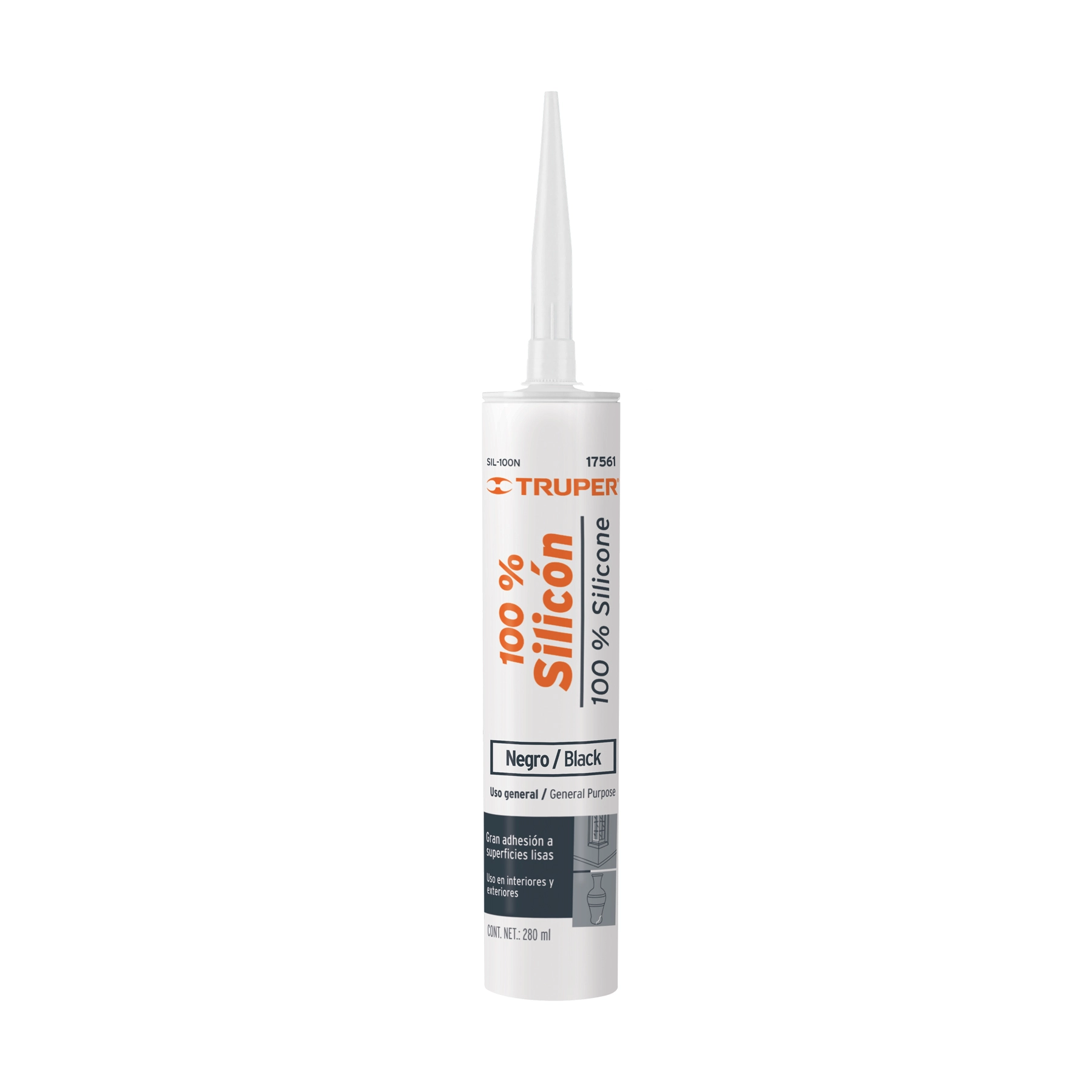 Sellador negro 100% silicón de 280 ml, TRUPER