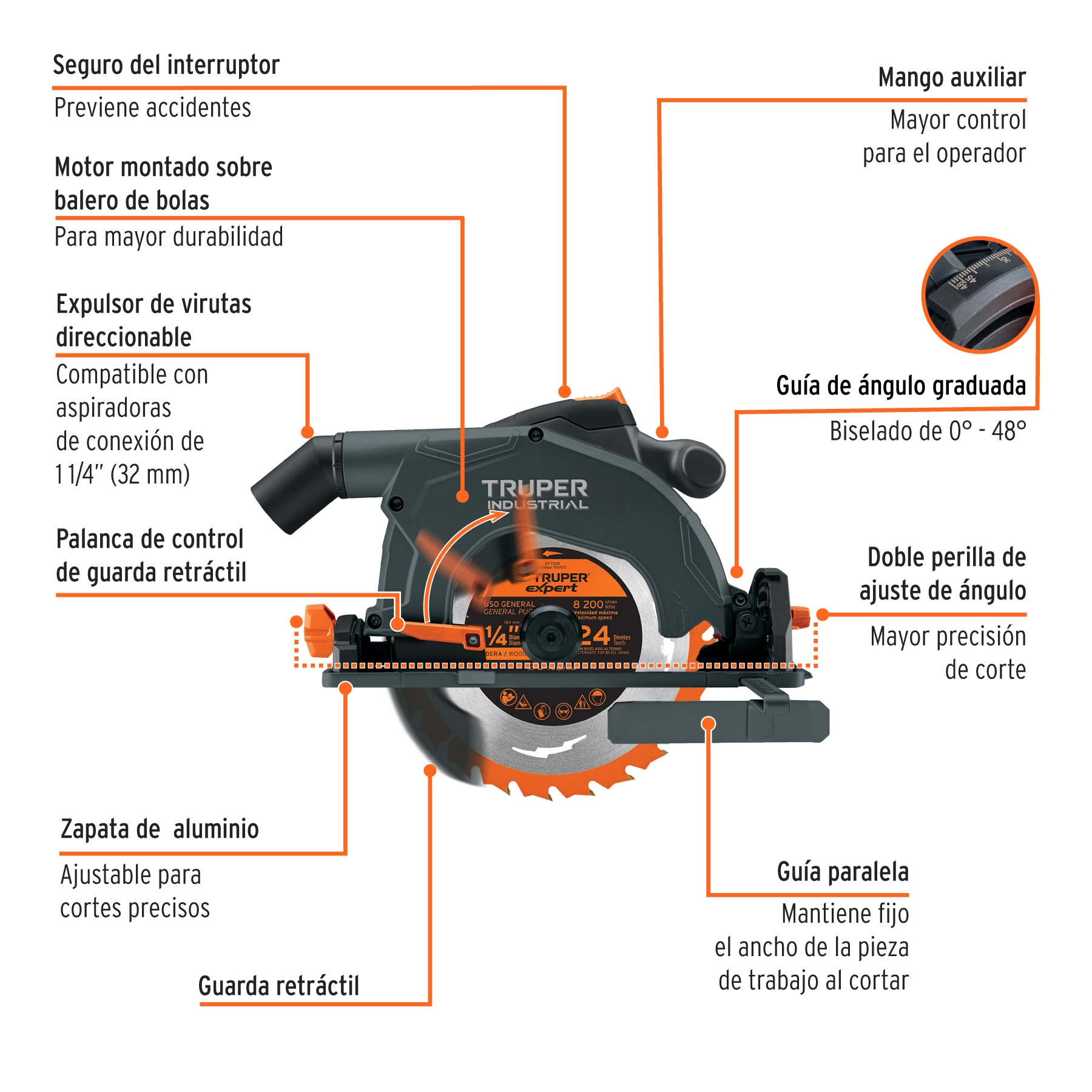 Sierra circular 7-1/4' 1900W, TRUPER INDUSTRIAL