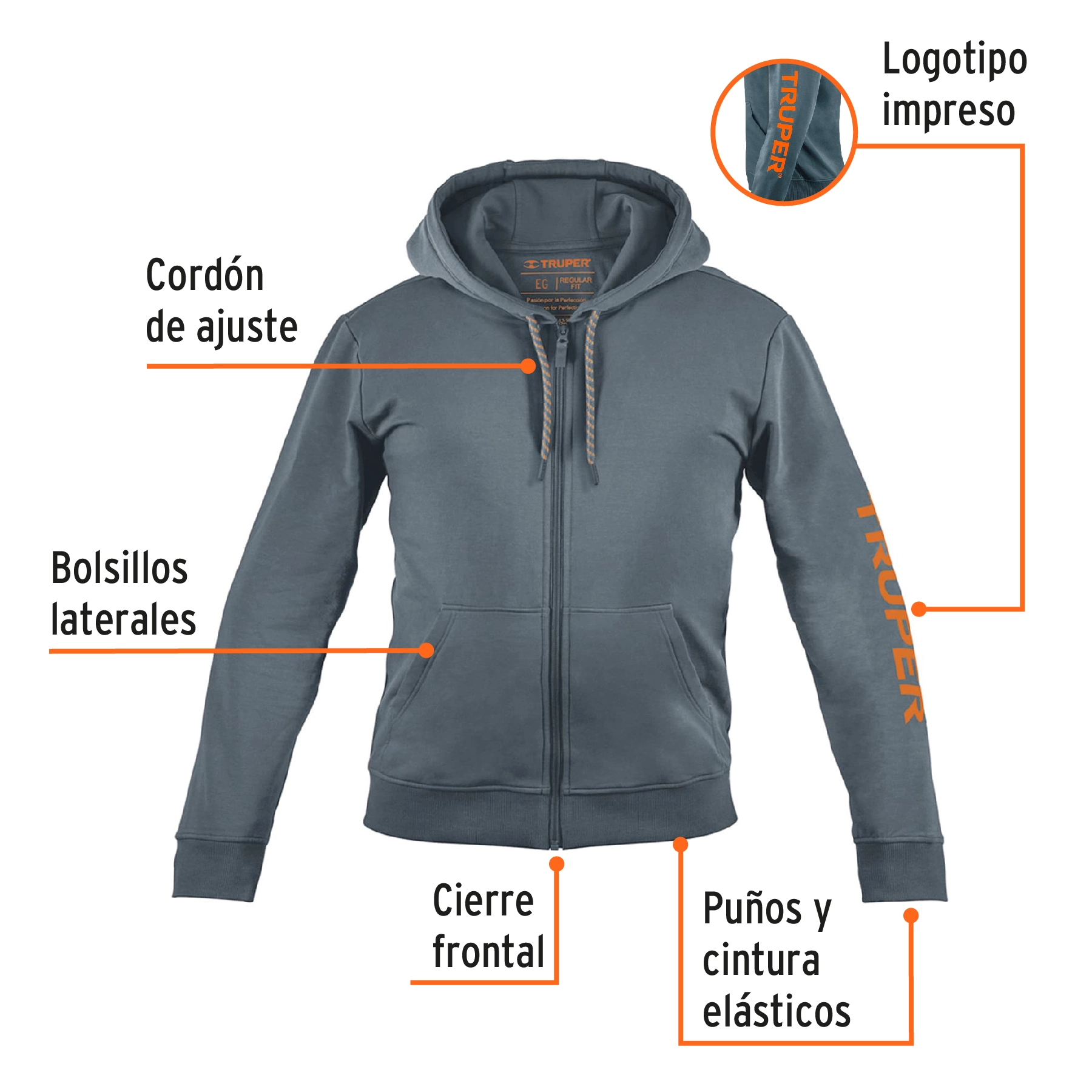 Sudadera gris para caballero, talla EG, TRUPER