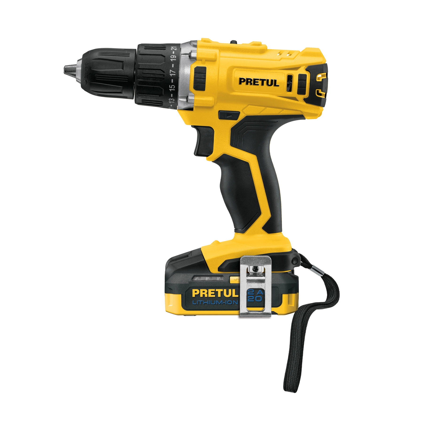 Taladro/destornillador 1/2', 20V, 1 batería 2Ah, PRETUL