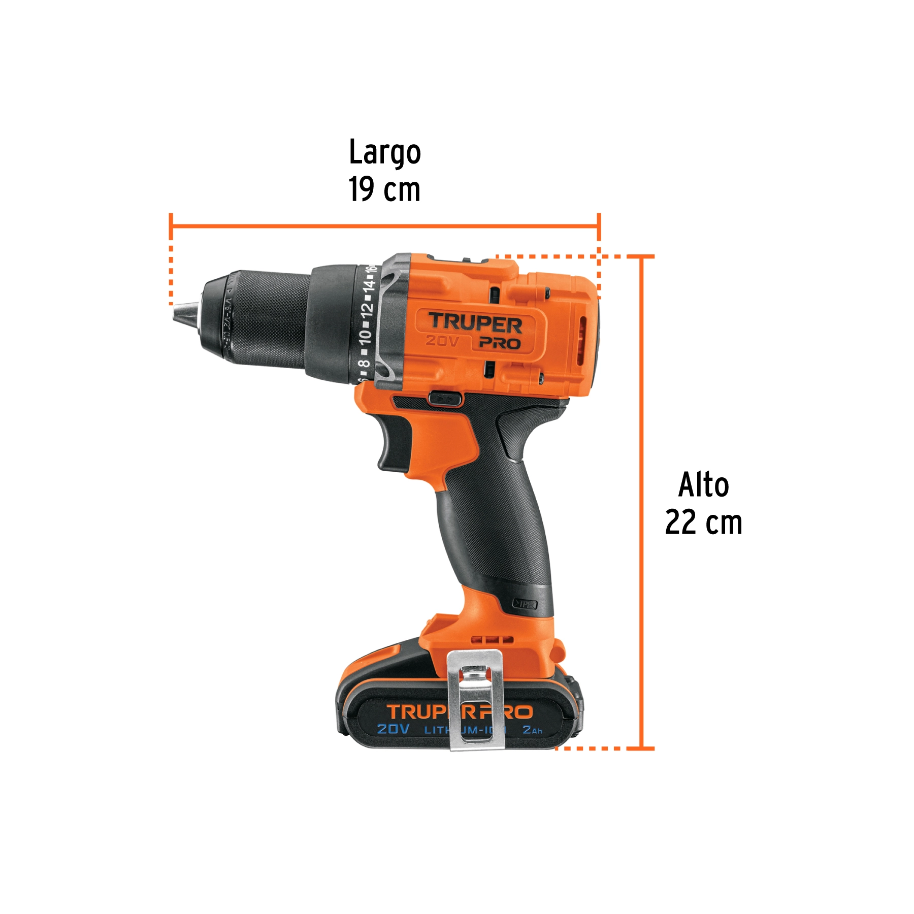 Taladro/destornillador 1/2', 20V, 1 batería 2Ah, TRUPER PRO