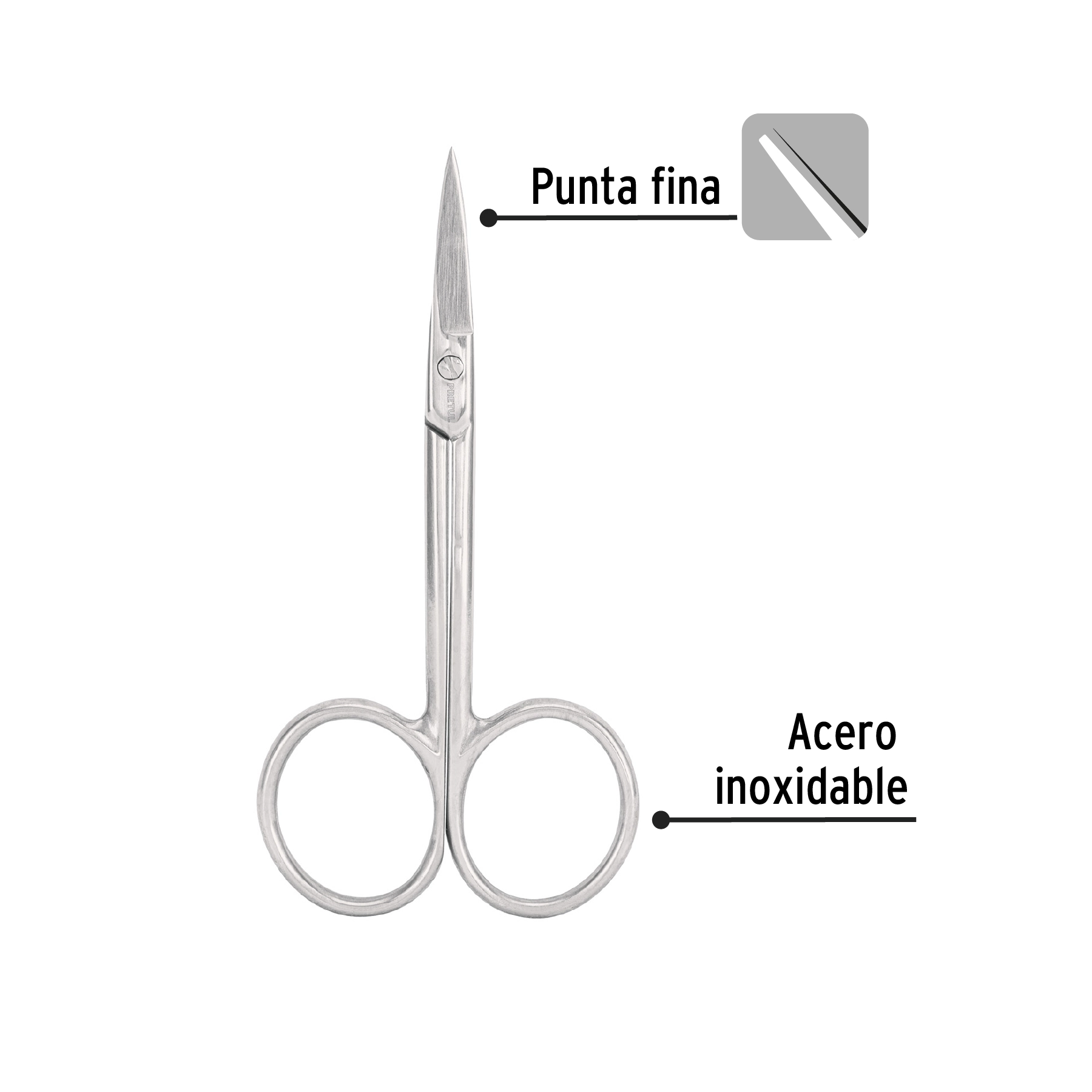 Tijera manicure 3-1/2', punta fina, PRETUL