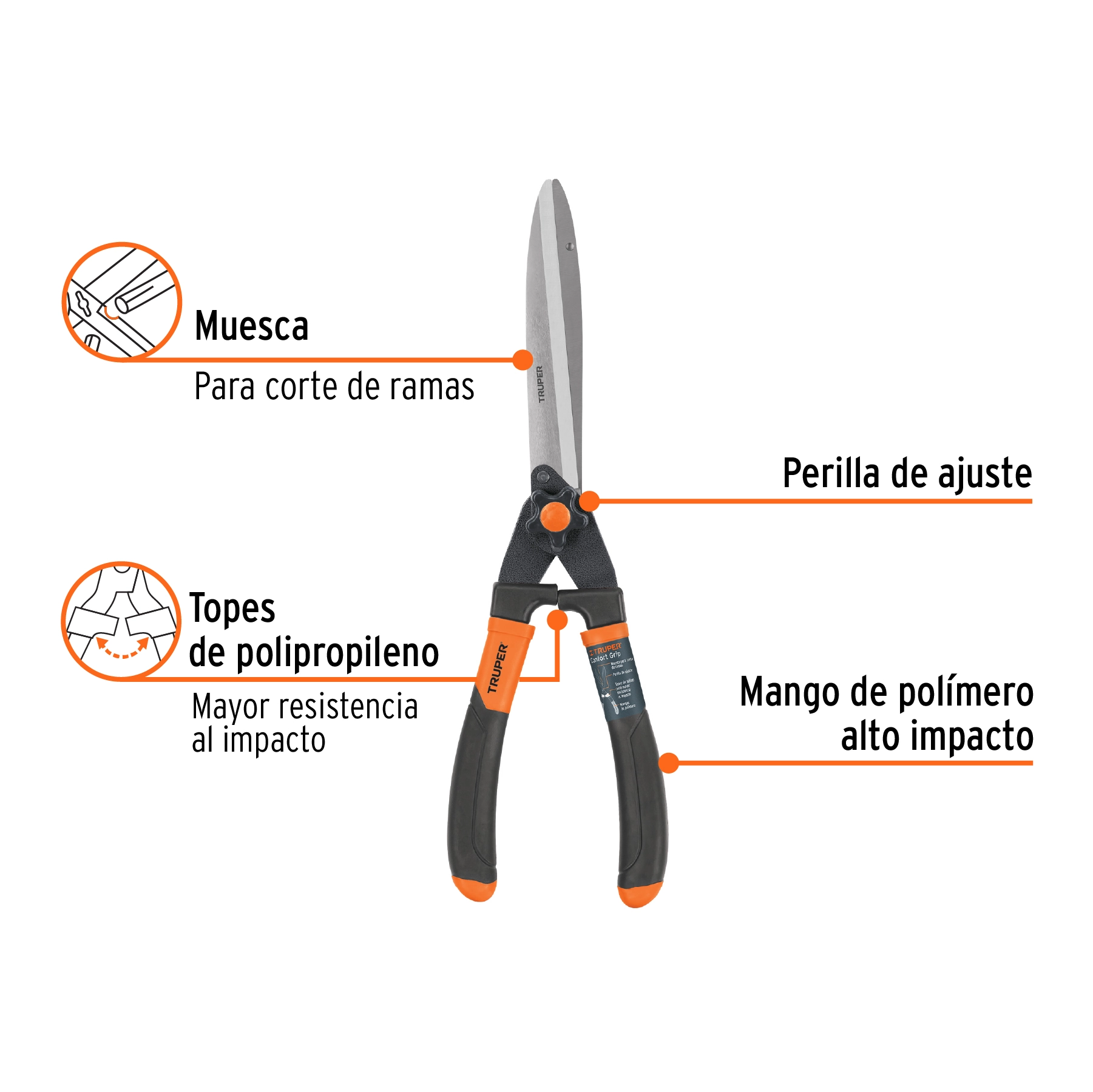 Tijera para poda 49 cm, mangos Comfort Grip, TRUPER