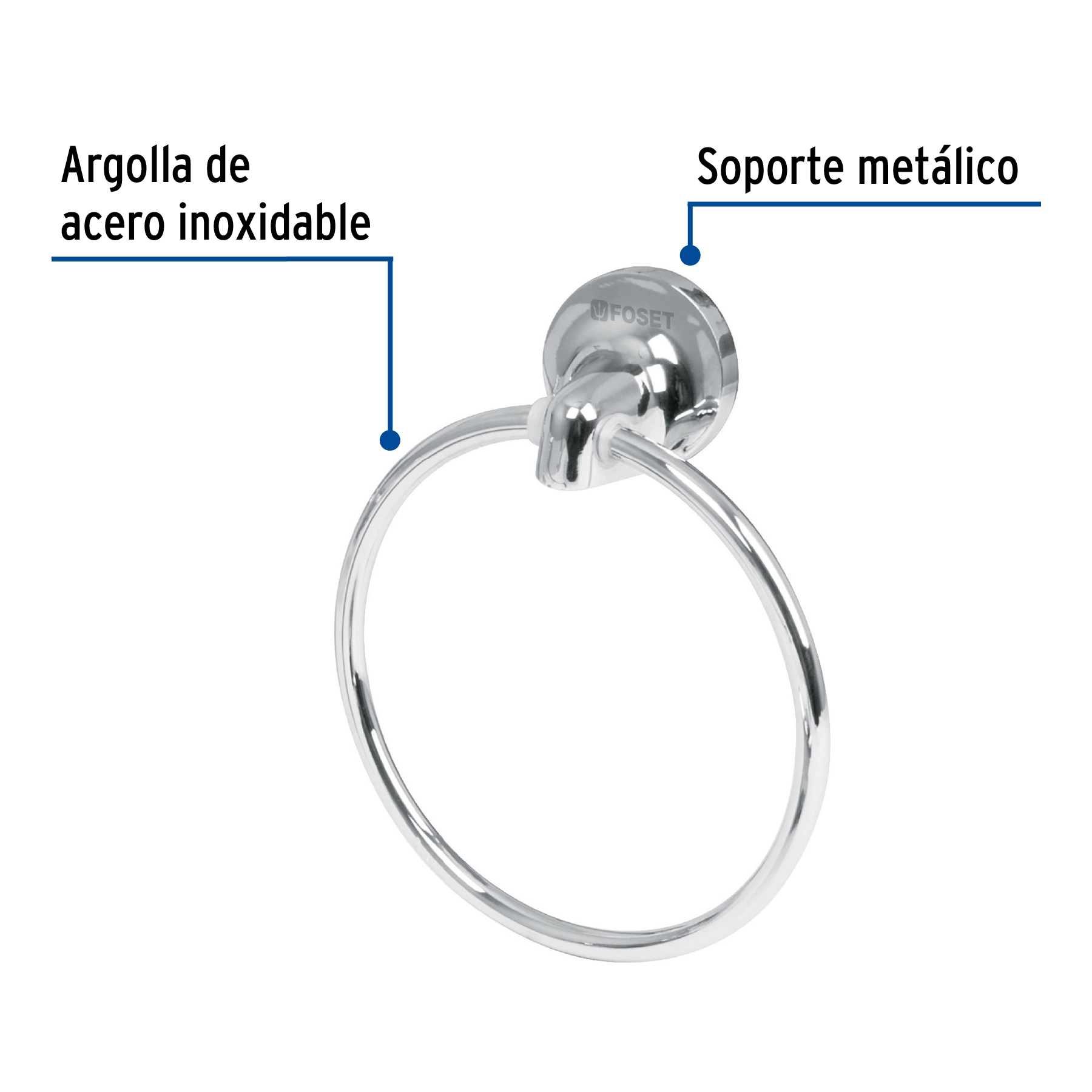 Toallero de argolla, chapetón redondo, cromo, FOSET AQUA