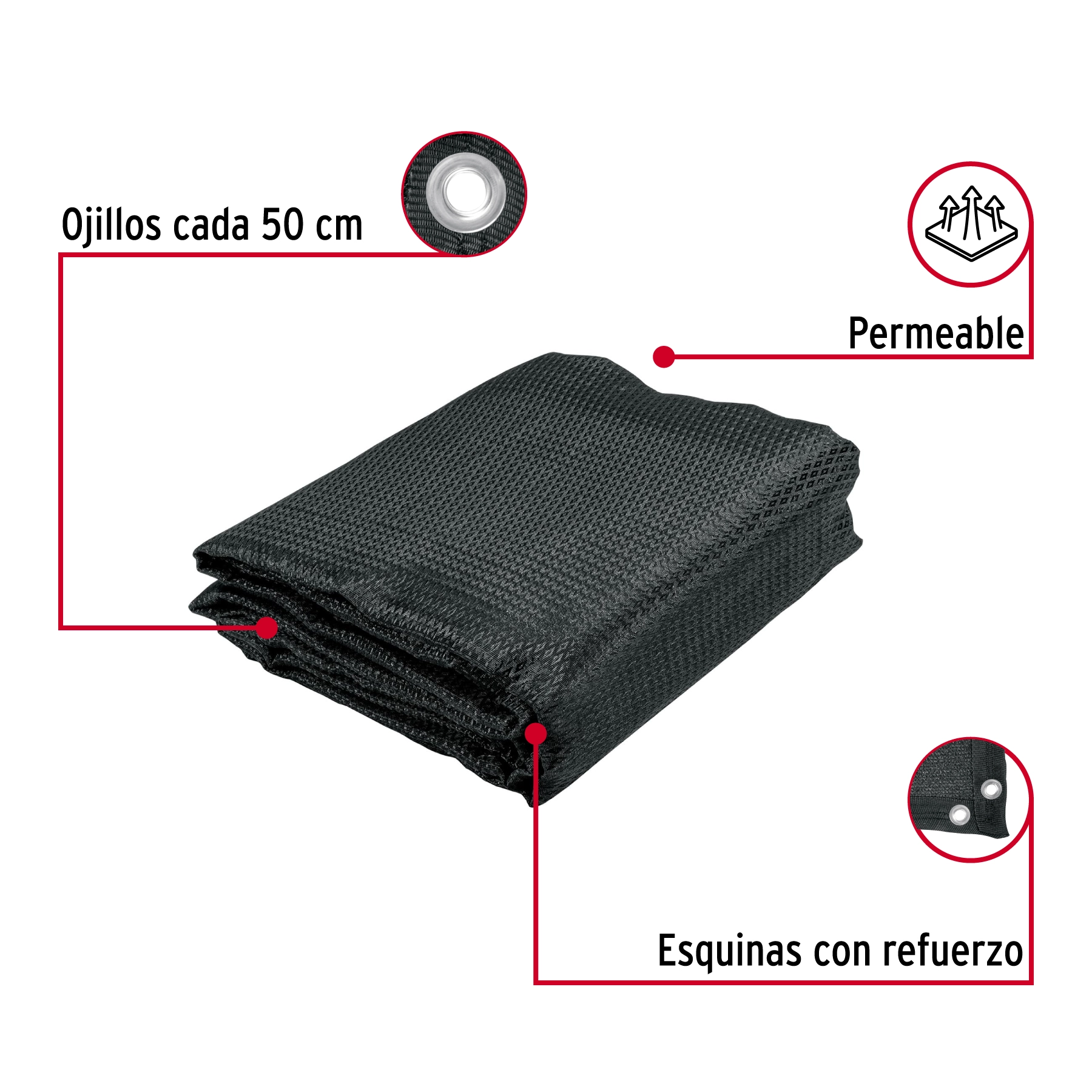 Toldo sombra 80%, monofilamento negro, 3.6m x 5m, FIERO