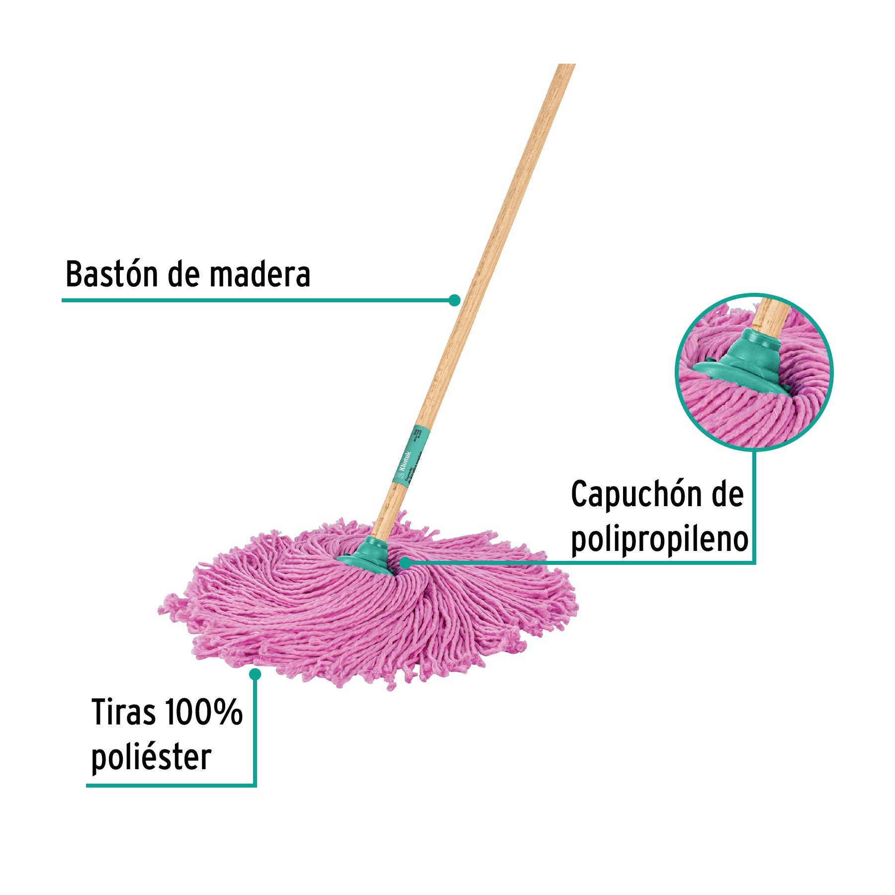 Trapeador de microfibra española, bastón de 120 cm, KLINTEK