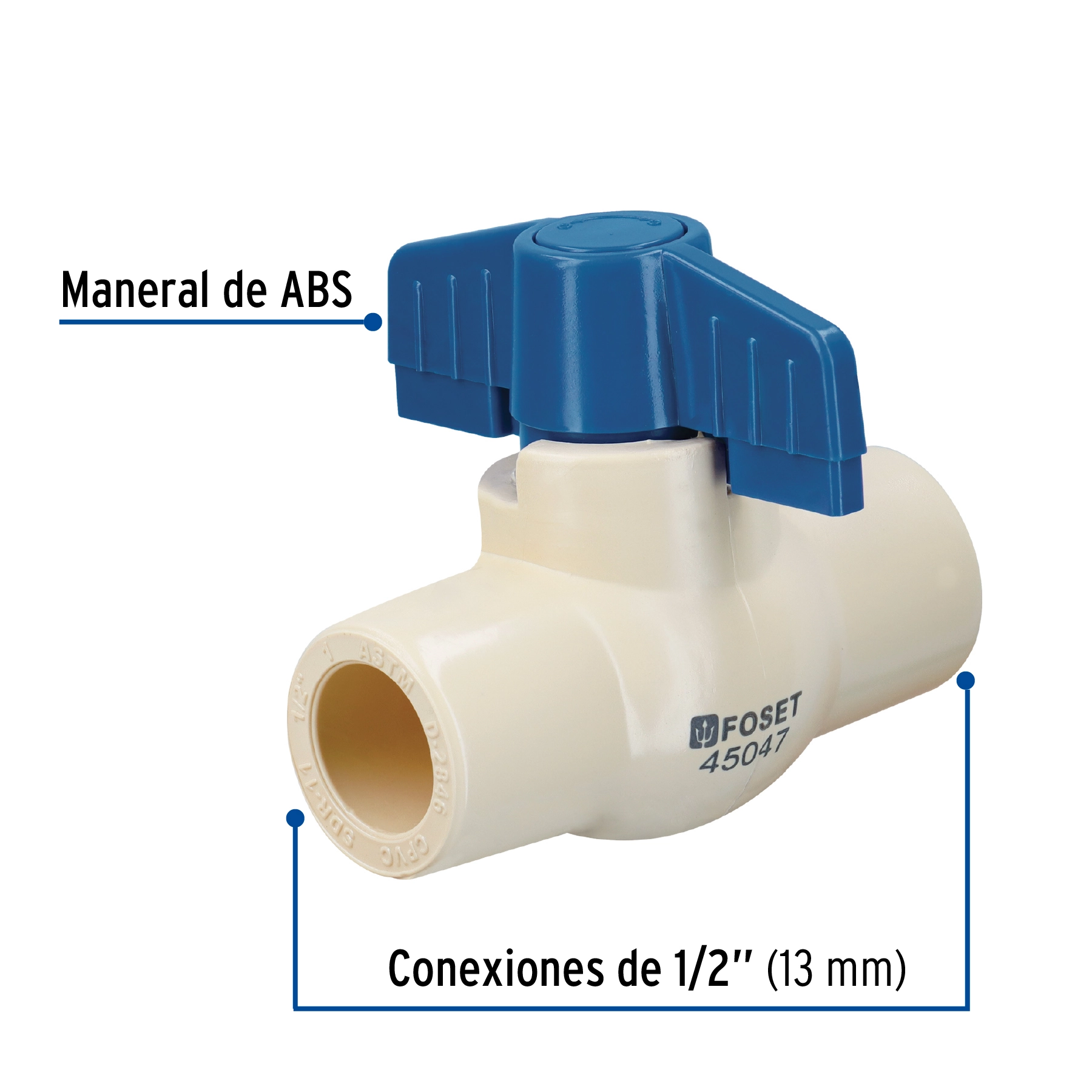 Válvula de esfera de CPVC de 1/2', FOSET