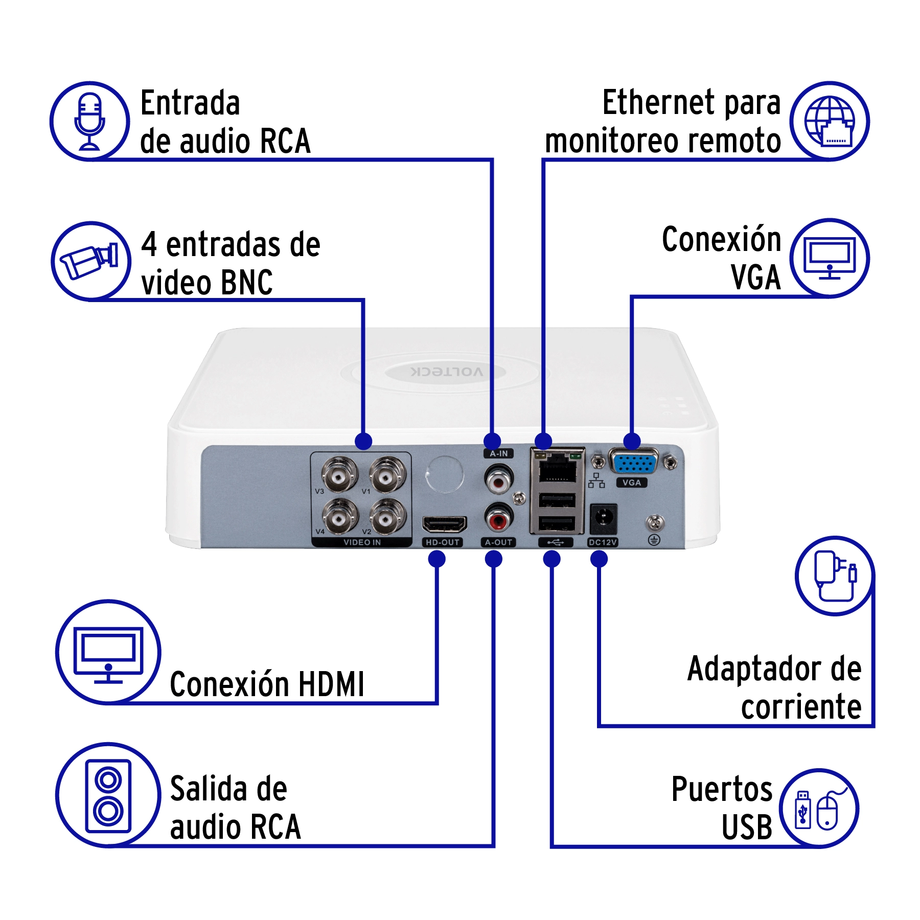 Video grabador DVR de 4 canales, 5MP, VOLTECK